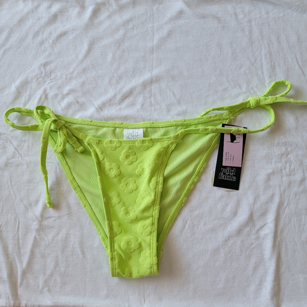 Textured Daisy Side Tie String Bikini Bottom Low Rise Cheeky | Wild Fable